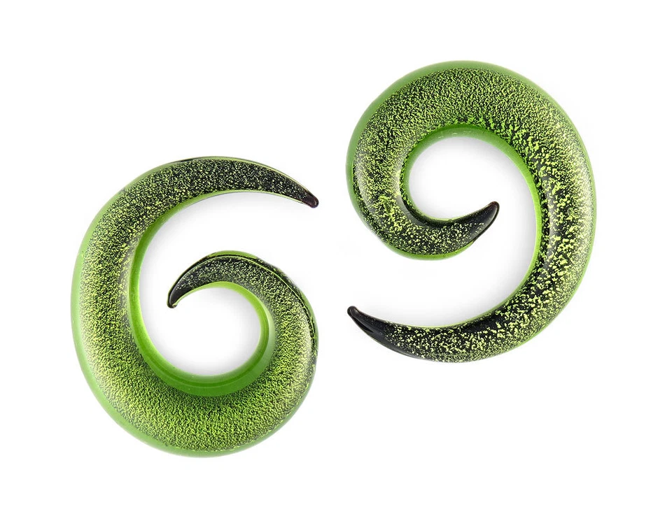 Пара светло-зеленых блестящих стеклянных спиральных датчиков из пирекса - Изображение 1 из 1