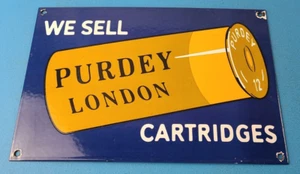 Vintage James Purdey Sign - Hunting Firearm Makers Shot Gun Gas Porcelain Sign - Picture 1 of 15