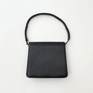 Givenchy Ostrich Leather Shoulder Bag Black Rare Vintage USED from Japan JP!!!!! - Picture 1 of 10
