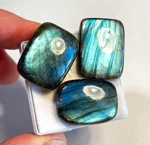Labradorit Pfau blau Rechteck 26x21x6 mm x 3 lose Cabochon Edelstein LAB006 - Bild 1 von 4