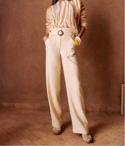 NWT Sezane Silas Trousers sz US 8 / FR 40 Cream Belted High Waist Dress Pants - Picture 1 of 9