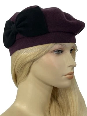 Laulhere 100% Lana Boina Sombrero Coco Berenjena con Lazo Negro -Hecho en Francia 7-7 1/8 Foto 1 de 4