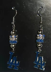 Los Angeles Dodgers Dangle Earrings (Euro Bead) Licensed MLB Baseball Jewelry - Picture 1 of 3