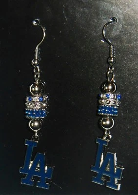 Los Angeles Dodgers Dangle Earrings (Euro Bead) Licensed MLB Baseball Jewelry - Image 1 of 3