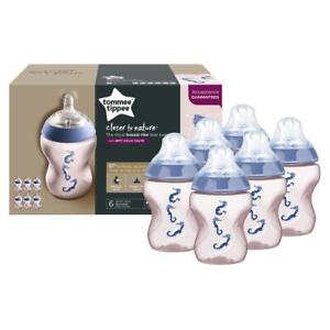 Tommee Tippee Closer To Nature Feeding Bottles, 6 Pack (Pink) - 260mL