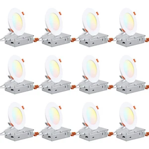 12-Pack 4 Inch 5CCT LED Recessed Light, CRI 90, Ultra-Thin Downlight, Dimmable - Picture 1 of 8
