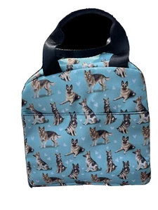 Bolsa de almuerzo aislada con estampado de pastor alemán canino azul bolsa de almuerzo bolsa de trabajo - Imagen 1 de 6