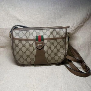 GUCCI Old Gucci Sherry Line Shoulder Bag GG Monogram PVC Leather Brown Beige - Picture 1 of 16