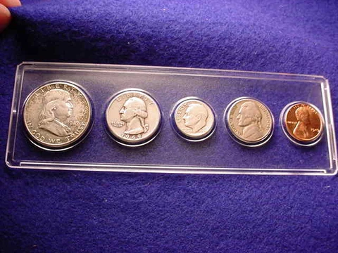 1949 PHILADELPHIA 5 COIN MINT SET GREAT 90% SILVER coins---GREAT CENT&HALF!  #35 Cover