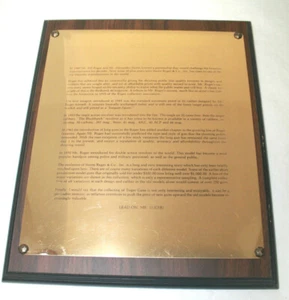 Vintage Ruger Firearms Story 30 year Anniversary Brass Tone Plaque on Wood - Picture 1 of 11