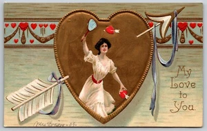 Vintage Postcard Valentine My Love To You Pretty Lady Tennis - Badminton *5316 - Picture 1 of 2