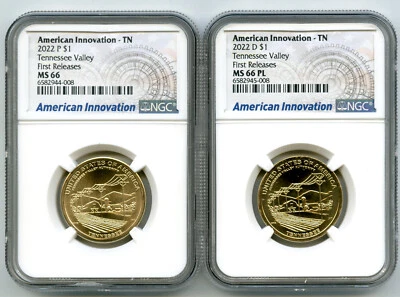 2022 $1 P D TENNESSEE VALLEY NGC MS66 MS66PL AMERICAN INNOVATION DOLLAR SET  - Image 1 of 2