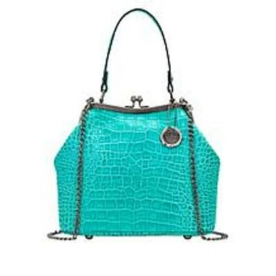 Patricia Nash AQUA Laurana 皮革框架挎包 Croco 全新带标签 可爱!! — 第 1/4 张图片