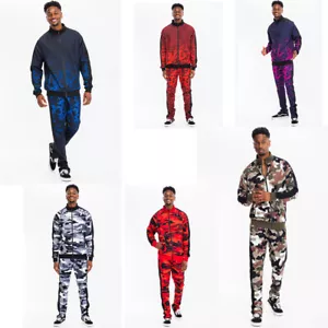 Mens Camo Print Camoflauge Track Jacket and Pant Set - Picture 1 of 16