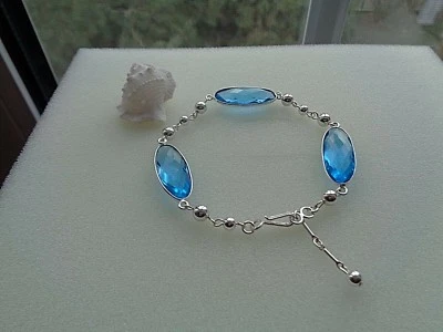 Silber Armband mit Blautopas (Hydro), kühles Blau in edler Optik - Bild 1 von 4