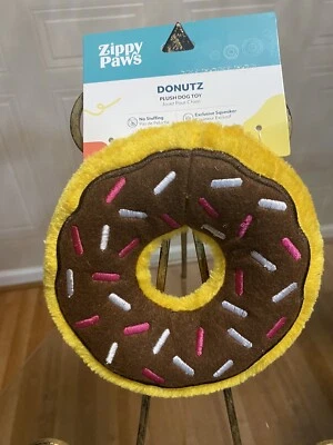 Zippy Paws - Donutz Squeaky Plush Dog Toy Brown Yellow - 7" NeW - Image 1 of 4