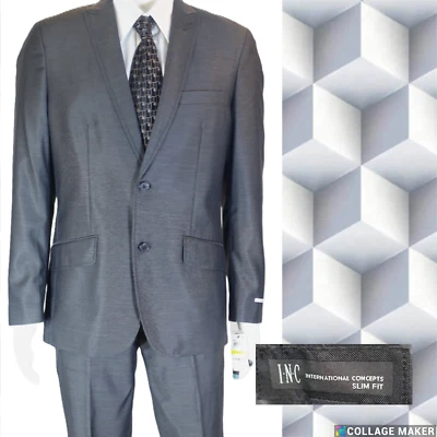 I.N.C.~NUEVO CON ETIQUETAS $219~GRIS "MILAN" SLIM FIT HOMBRES 40 PIEL DE TIBURÓN TRAJE PANTALONES 34X31 Foto 1 de 4