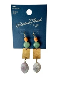 Universal Thread Gold and Green Earrings w/ Unique Design & Semi-Precious Stones - Picture 1 of 6
