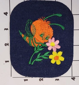 Happy Bee Denim Patch Vintage Embroidered Iron On Applique Upcycle Costume - Picture 1 of 1