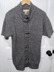 Cárdigan Suéter Michael Kors Plateado Palancas Bolsillos Gris Manga Corta Talla Pequeña - Imagen 1 de 6