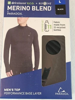 Paradox Camiseta de capa base de rendimiento de mezcla de merino con cremallera 1/4 para hombre, negro, talla L Foto 1 de 4
