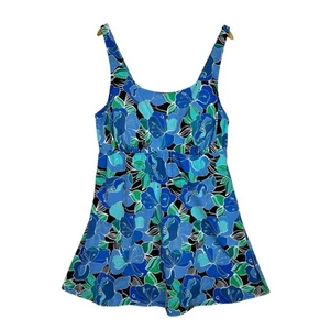 Lands End Damen Übergröße 22W Badekleid Tankini blau geblümt ohne Bügel verstellbar - Bild 1 von 14