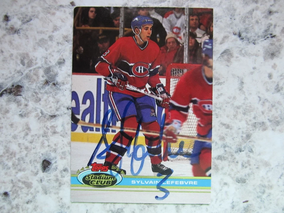 Montreal Canadiens Sylvain Lefebvre Firmado Autografiado 1991-92 Stadium Club Foto 1 de 1