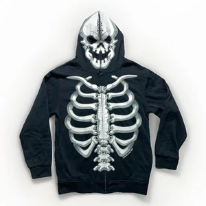 FSD Four Seasons Design Skeleton Hoodie Boys Large Black Halloween Full Zip - Picture 1 of 14