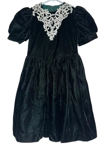 Vintage Jessica McClintock Gunne Sax Girl's 7 Emerald Green Velvet Dress - Picture 1 of 8