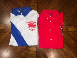 Polo Ralph Lauren Red Button down Shirt & White Collar Polo Boys Large 12/14 - Picture 1 of 14
