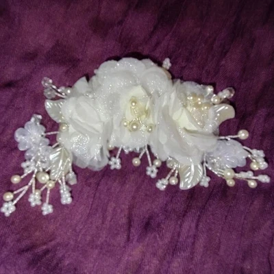 Clip de pelo nupcial Faybox blanco floral perla cuentas cristal boda accesorio para el cabello Foto 1 de 4