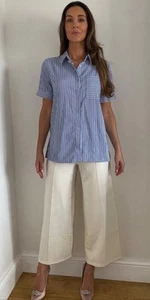 Monsoon Navy Stripe Short Sleeve Patch Pocket Shirt Size 10- 20 - Picture 1 of 4