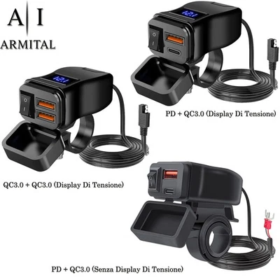 Caricatore USB 12V Moto con Porta Type-C Impermeabile Ricarica Rapida Telefono - Immagine 1 di 4