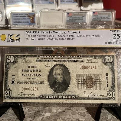 $20 1929 Tipo-1 El Primer Banco Nacional de Carta (Muy bien 25) Foto 1 de 4