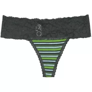 NWT Aerie Green Blue Gray Striped Lace High Waisted Thong Panties Underwear Sz L - Picture 1 of 9