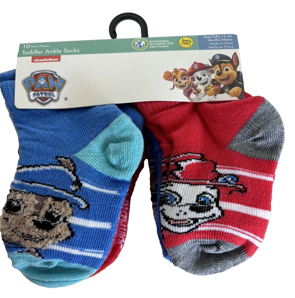 Paw Patrol Toddler Ankle Socks 10 Pair Size 12-24 Mon Multicolor Nickelodeon