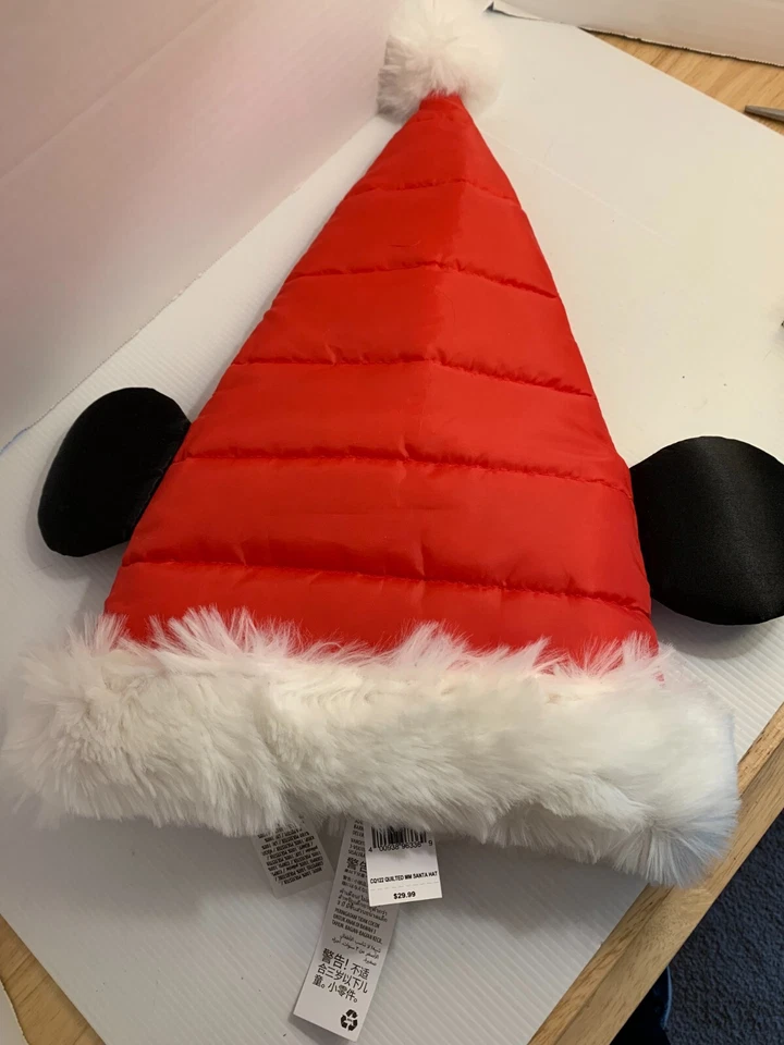 One Size Disney Parks Mickey Mouse Ears Quilted Santa Hat Christmas Holiday