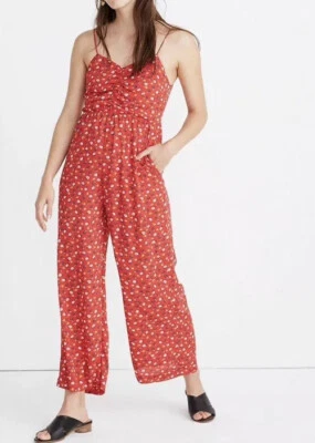 NWT Madewell Ruched Wide-Leg Jumpsuit in Prairie Posies Sz4 L2400 Red - Image 1 of 4
