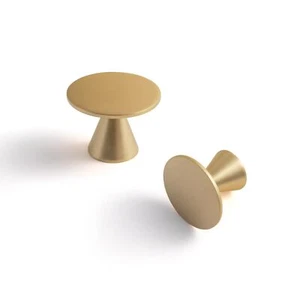 6 Pack Brushed Brass Zinc Alloy Cabinet Knobs Single Hole Solid Pull Hardware - Picture 1 of 7