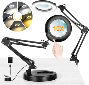 10X Lente di Ingrandimento con Luce e Supporto, 2 in 1 Illuminato 10X, Nero - Foto 1 di 7