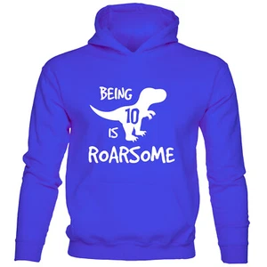Dinosaur Roarsome Happy Birthday 10 Today 10th Birthday Gift Funny Kids Hoodie - Picture 1 of 7