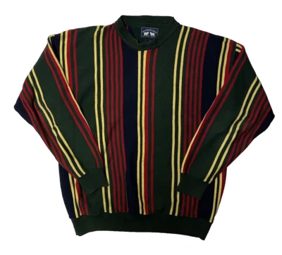 Vintage Woods & Gray 3D Knit Sweater Mens Large Tall Colorful Striped Cotton - Image 1 of 3