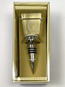 CYPRESS HOME Wine Stopper C Monogram Glass & Stainless Steel 3WS132C NIP NEW - Picture 1 of 3