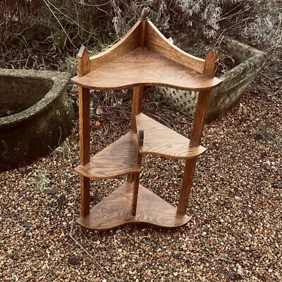 Antique Art Deco Bespoke Oak Four Tier Corner Shelf Triangular Whatnot Stand - Image 1 of 4