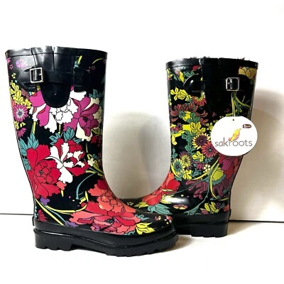 Botas de lluvia Sakroots Artist Circle altas Flower Power de goma para mujer talla 7 nuevas con etiquetas Foto 1 de 4