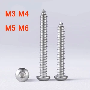 M3 - M6 Round Hexagon Head Socket Self Tapping Screws Bolts 304 Stainless Steel - Picture 1 of 5