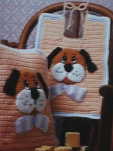 Babero y almohada de cachorro alegre para bebé; (#AF-39) patrón de ganchillo vintage - Imagen 1 de 1