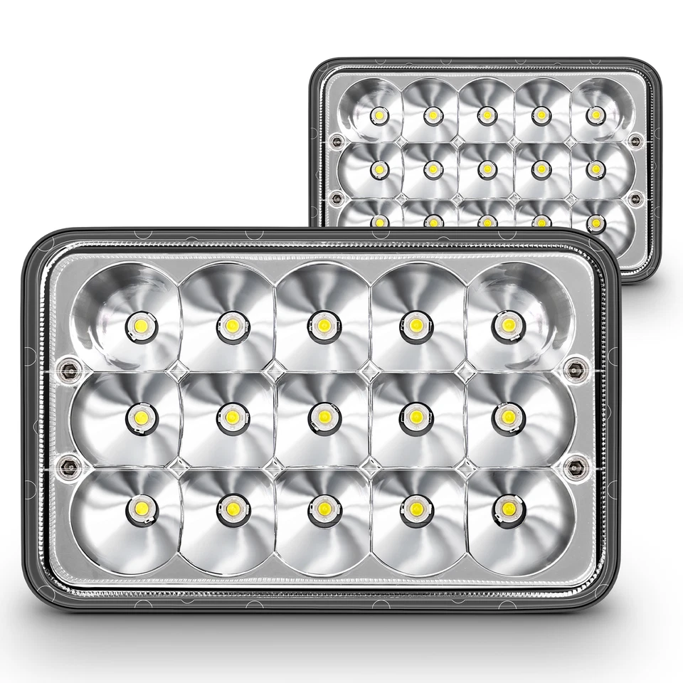 2pc Chrome 4x6 Hi Lo Beam LED Headlights Chevy Dodge Ford Pickup Freightliner - Image 1 of 4