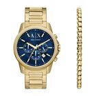 Mens Wristwatch + Bracelet Armani Exchange Banks Ax7151set Chrono Steel Golden