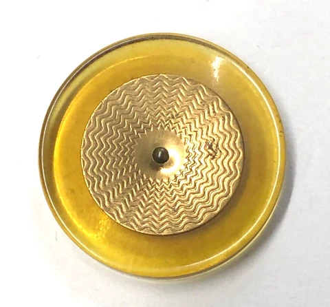 1940'S  Apple Juice Bakelite Button with Brass Metal Center OME with Pin Shank Cover